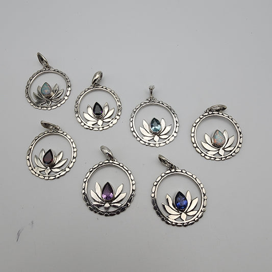 SS Lotus Gemstone Pendant