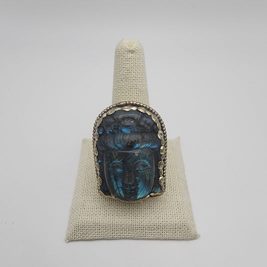 SS Labradorite Deity Carved Ring