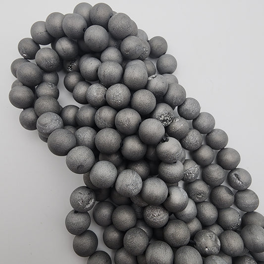 8mm Silver Druzy Agate