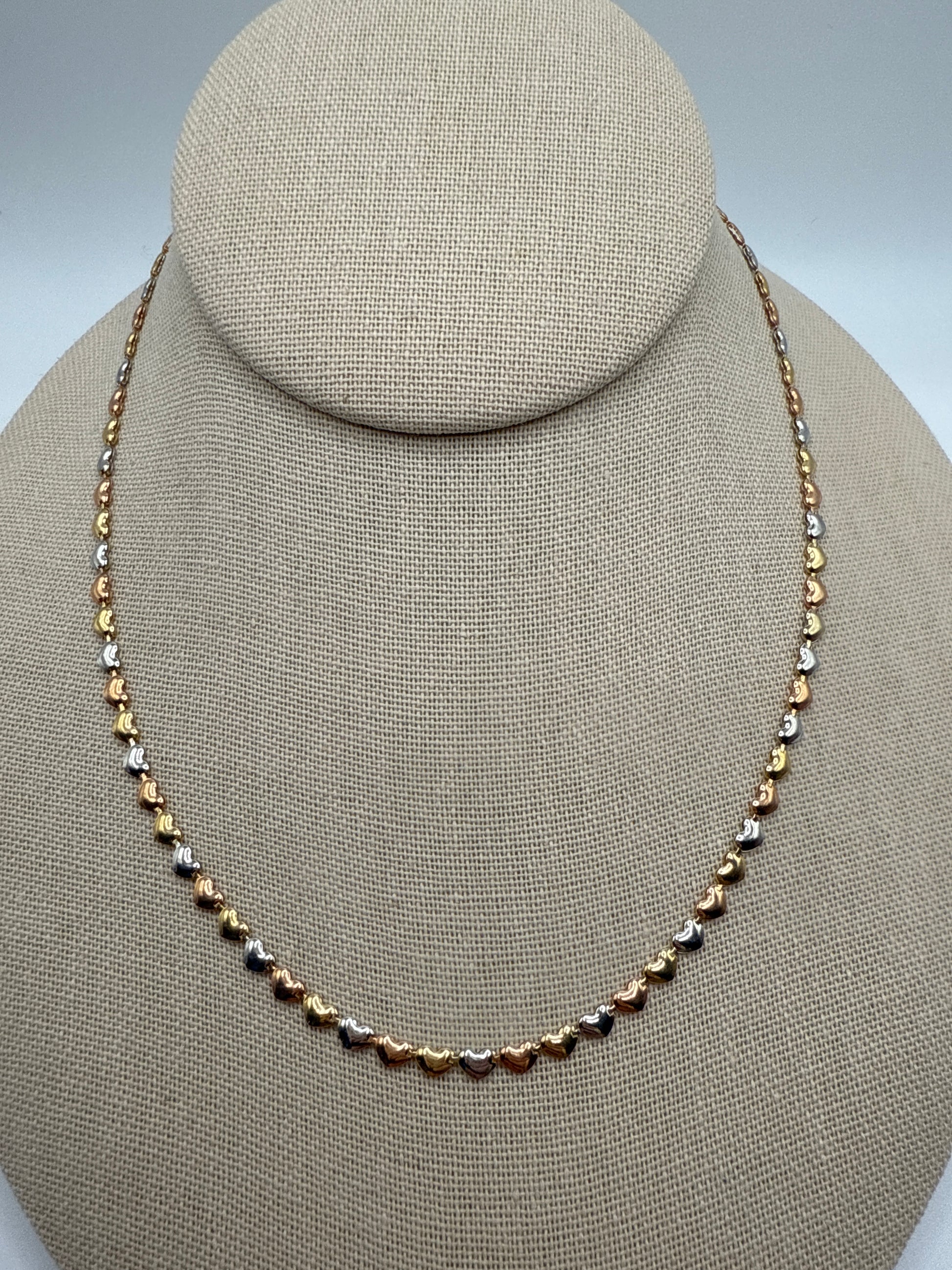 16” 24k Gold Tri Color Heart Chain 4mm 