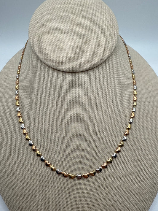 16” 24k Gold Tri Color Heart Chain 4mm 