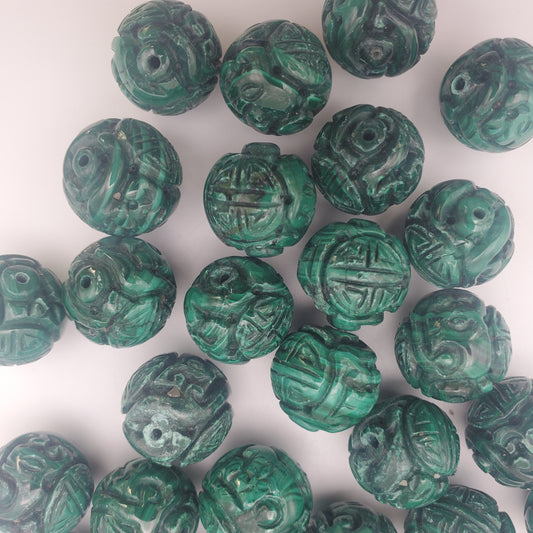 16mm Carved Malachite Single Bead.