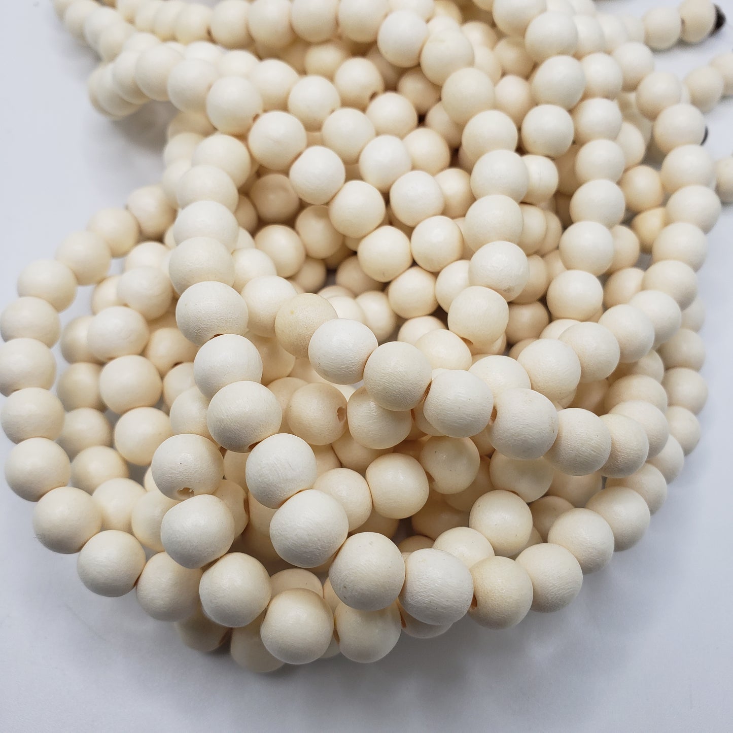 8mm White Wood Beads