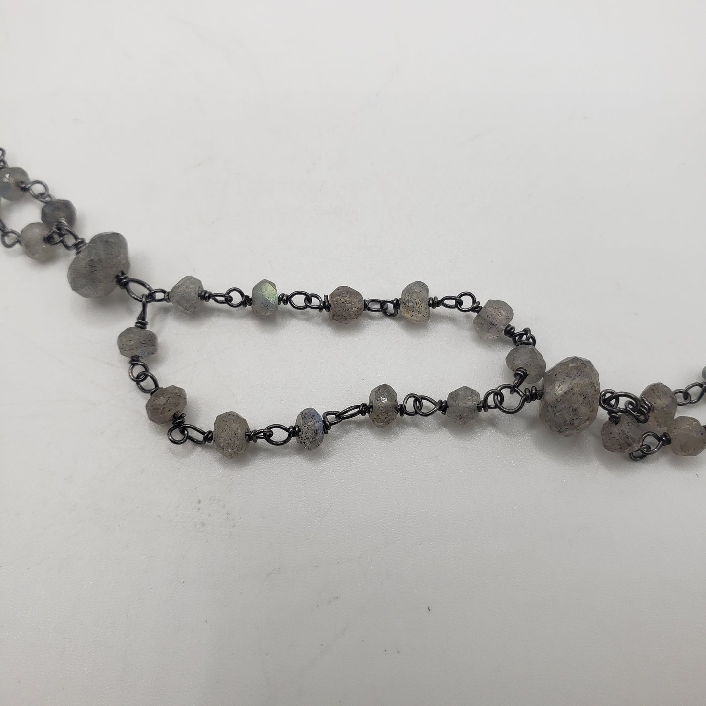 Rhodium SS Labradorite Double Chain