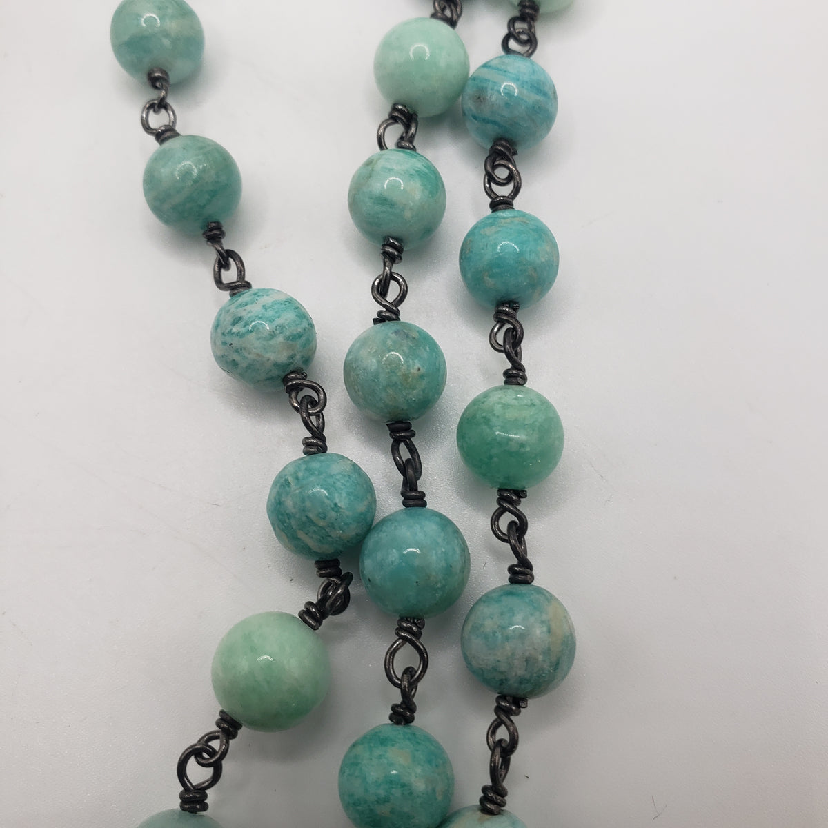 Rhodium SS 8mm Amazonite Chain
