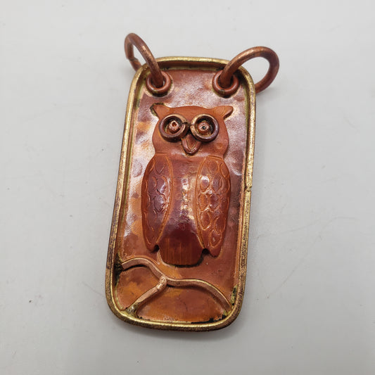 Handmade Copper Dog Tag Owl Pendant
