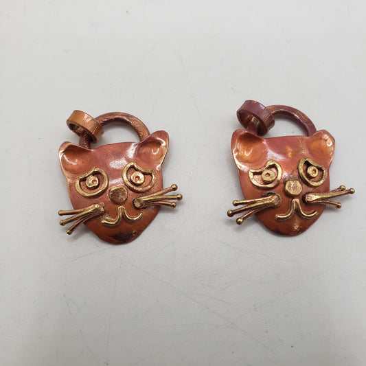 Handmade Copper Sad Cat Pendant