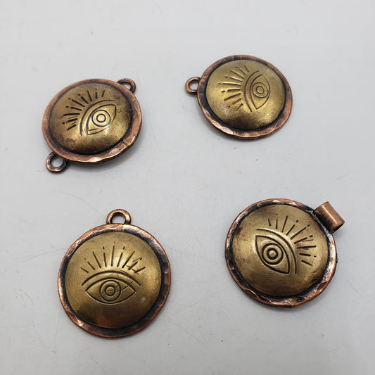 Handmade Copper Small Round Pendant With Stamped Eye