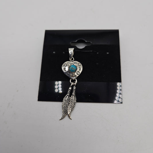 SS Heart with Feathers Turquoise Pendant 23.99