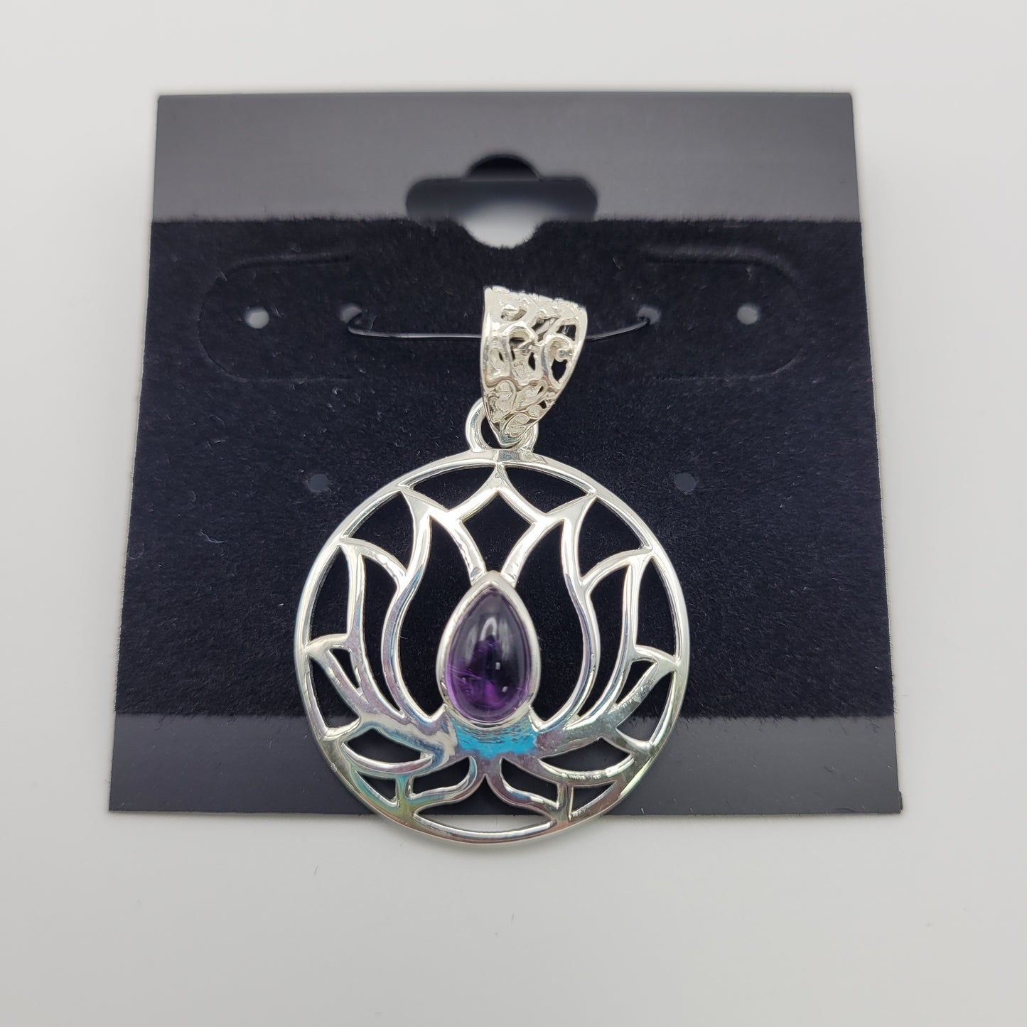 Sterling Silver Amethyst Lotus Pendant