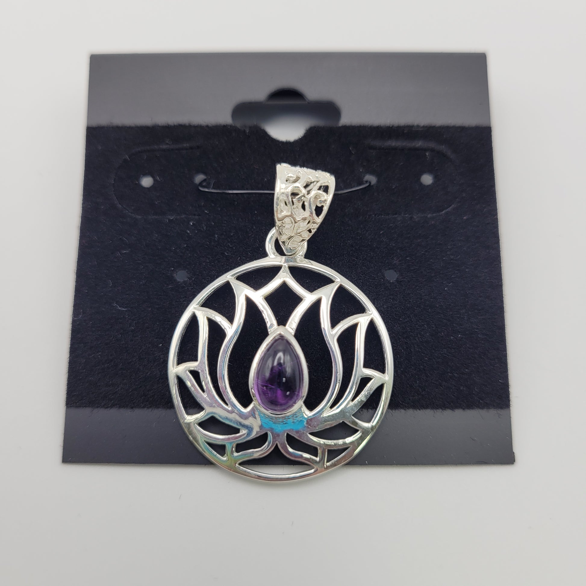 Sterling Silver Amethyst Lotus Pendant