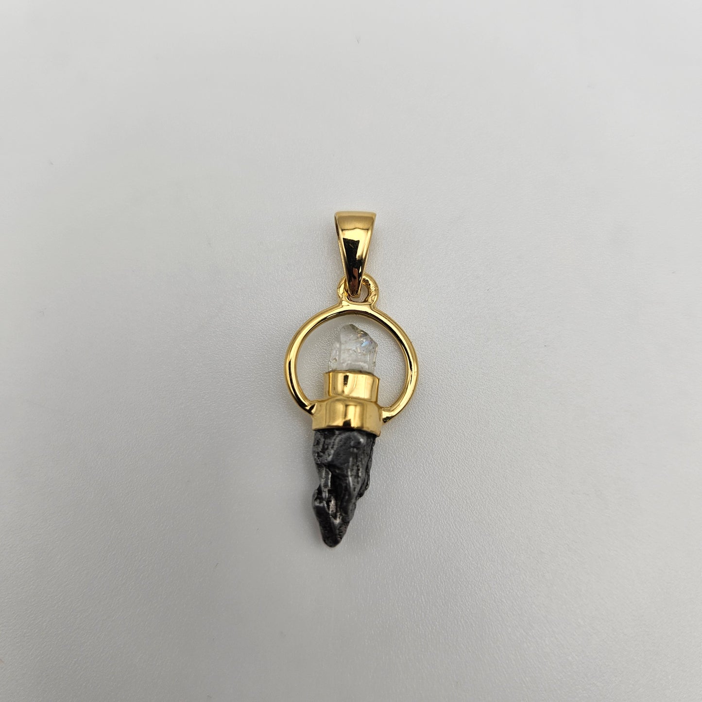 18k Gold Plated Round Rough Pakimer Diamond and Meteorite Pendant.