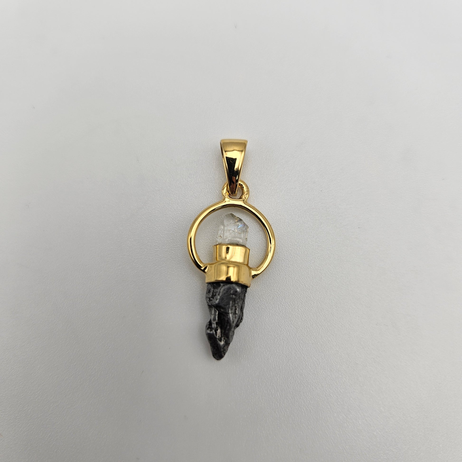 18k Gold Plated Round Rough Pakimer Diamond and Meteorite Pendant.