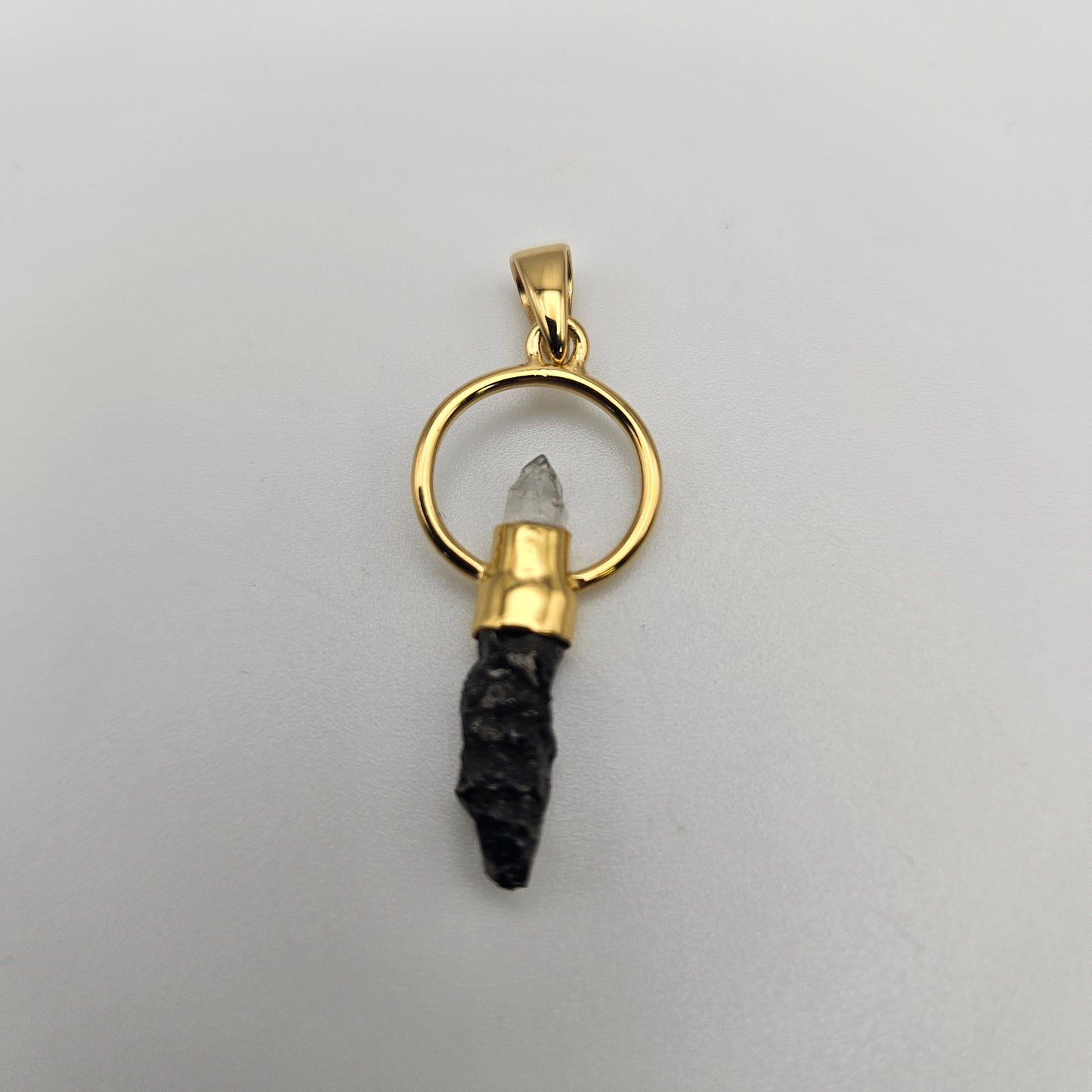 18k Gold Plated Round Rough Pakimer Diamond Shungite Pendant.