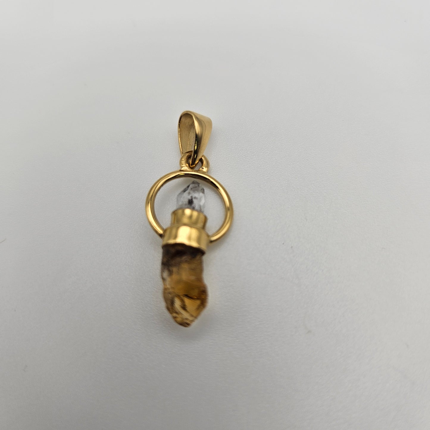 18k Gold Plated Round Rough Pakimer Diamond and Citrine Pendant.