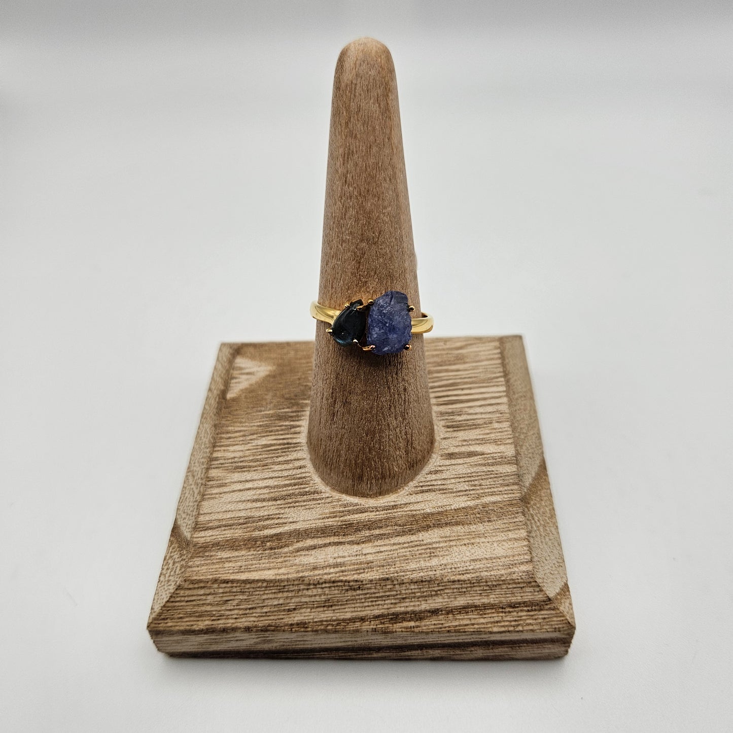 18k Gold Plated Sterling Silver 2 Stone Tanzanite and Labradorite Rough Gemstone Ring Size 9.