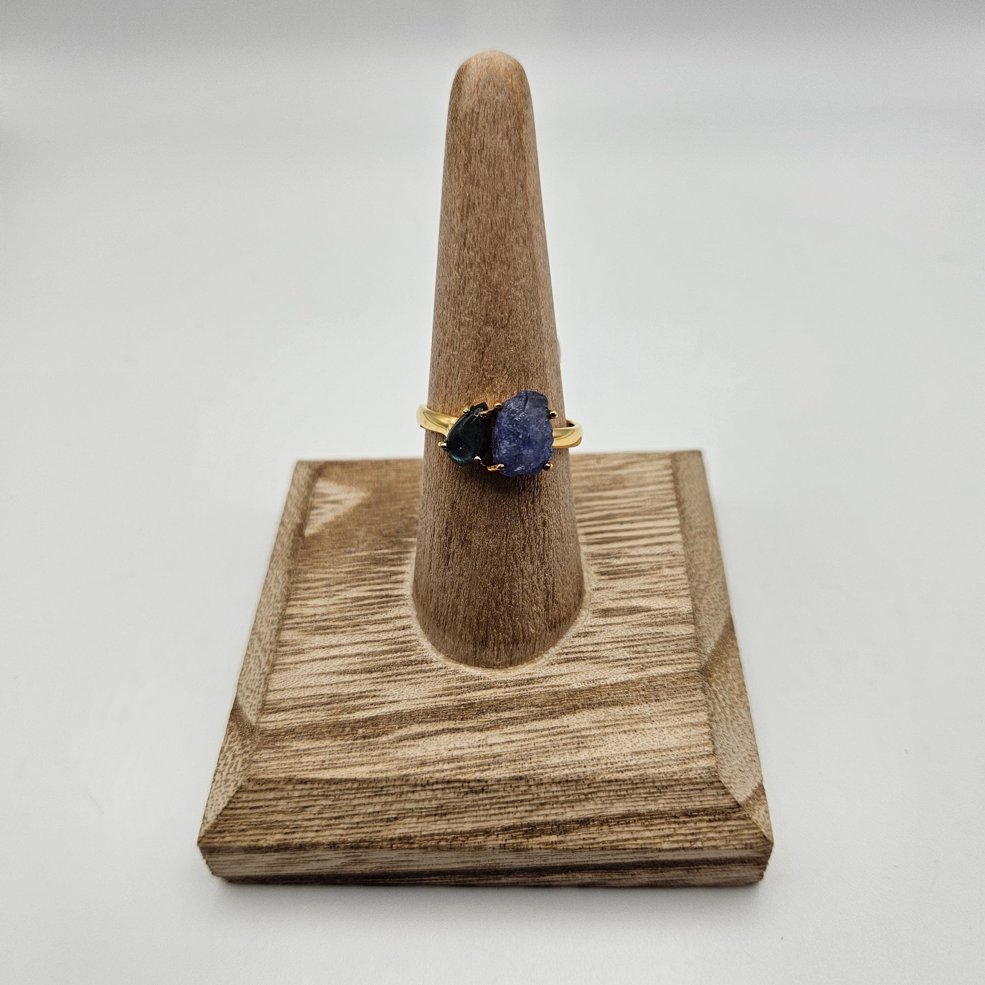 18k Gold Plated Sterling Silver 2 Stone Tanzanite and Labradorite Rough Gemstone Ring Size 9.