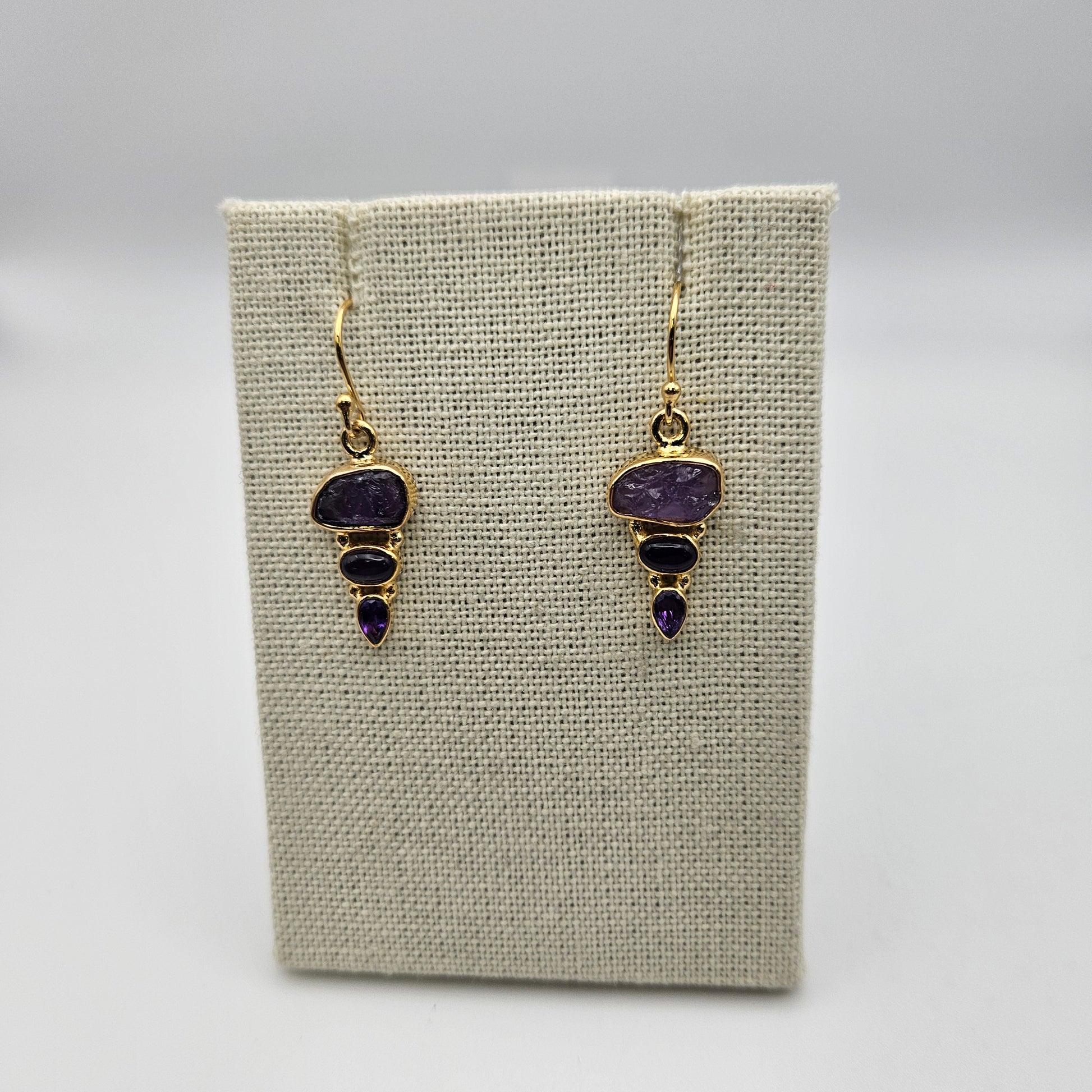 18k Gold Plated Sterling Silver 3 Stone Combo Earrings.