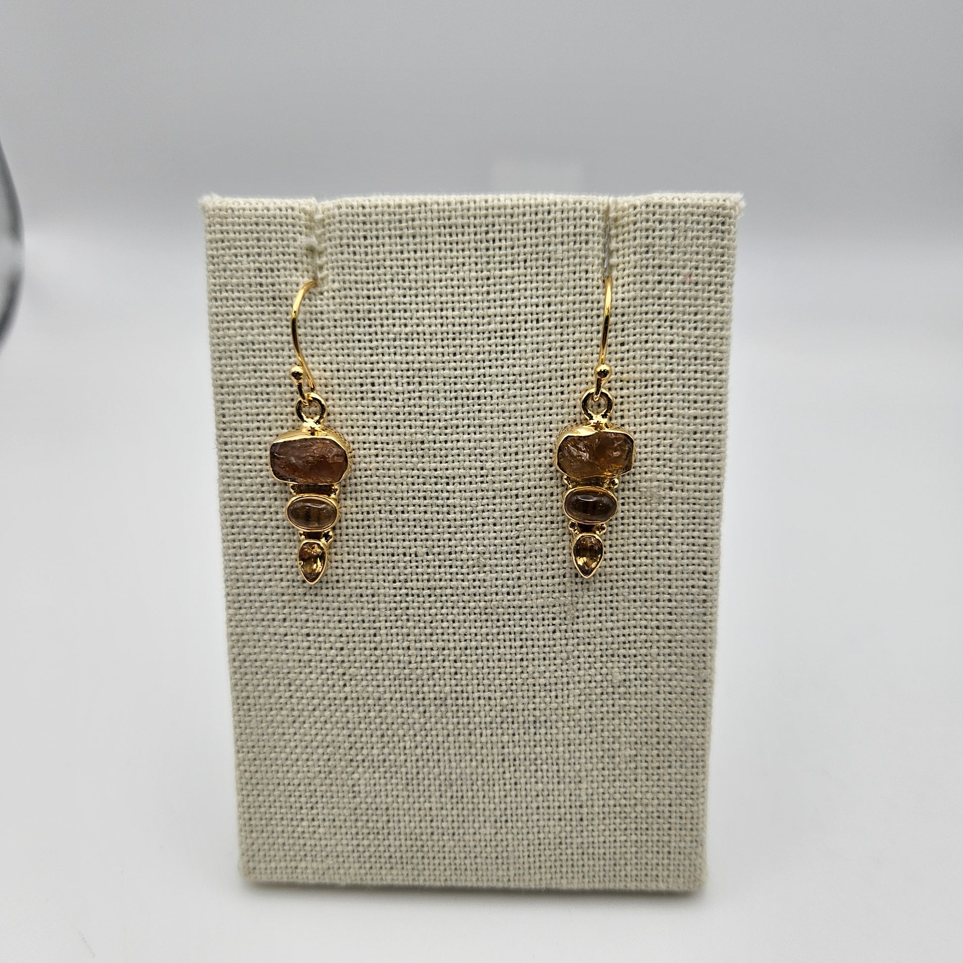 18k Gold Plated Sterling Silver 3 Stone Combo Earrings.