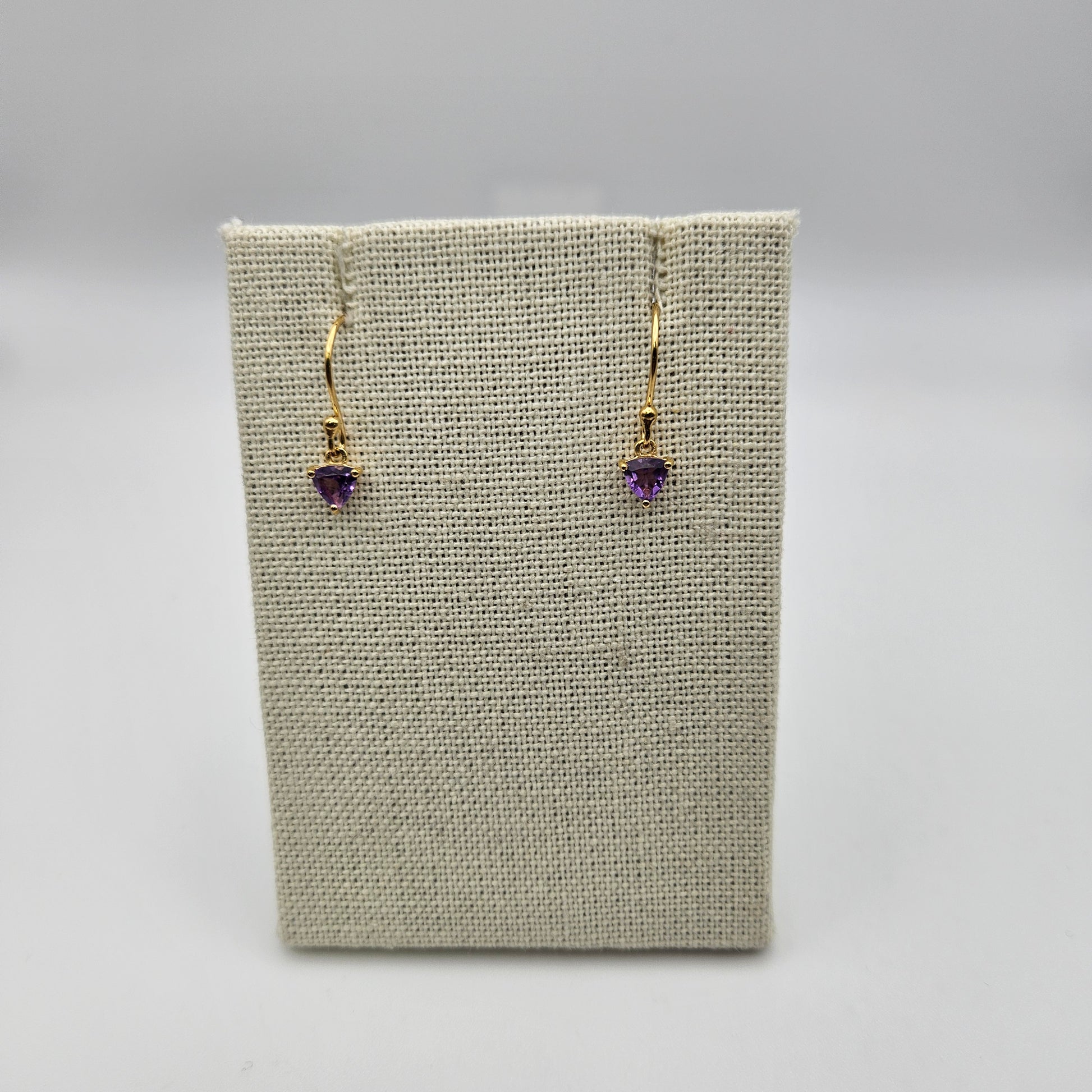 18k Gold Plated Sterling Silver Amethyst Faceted Dangle Earrings.