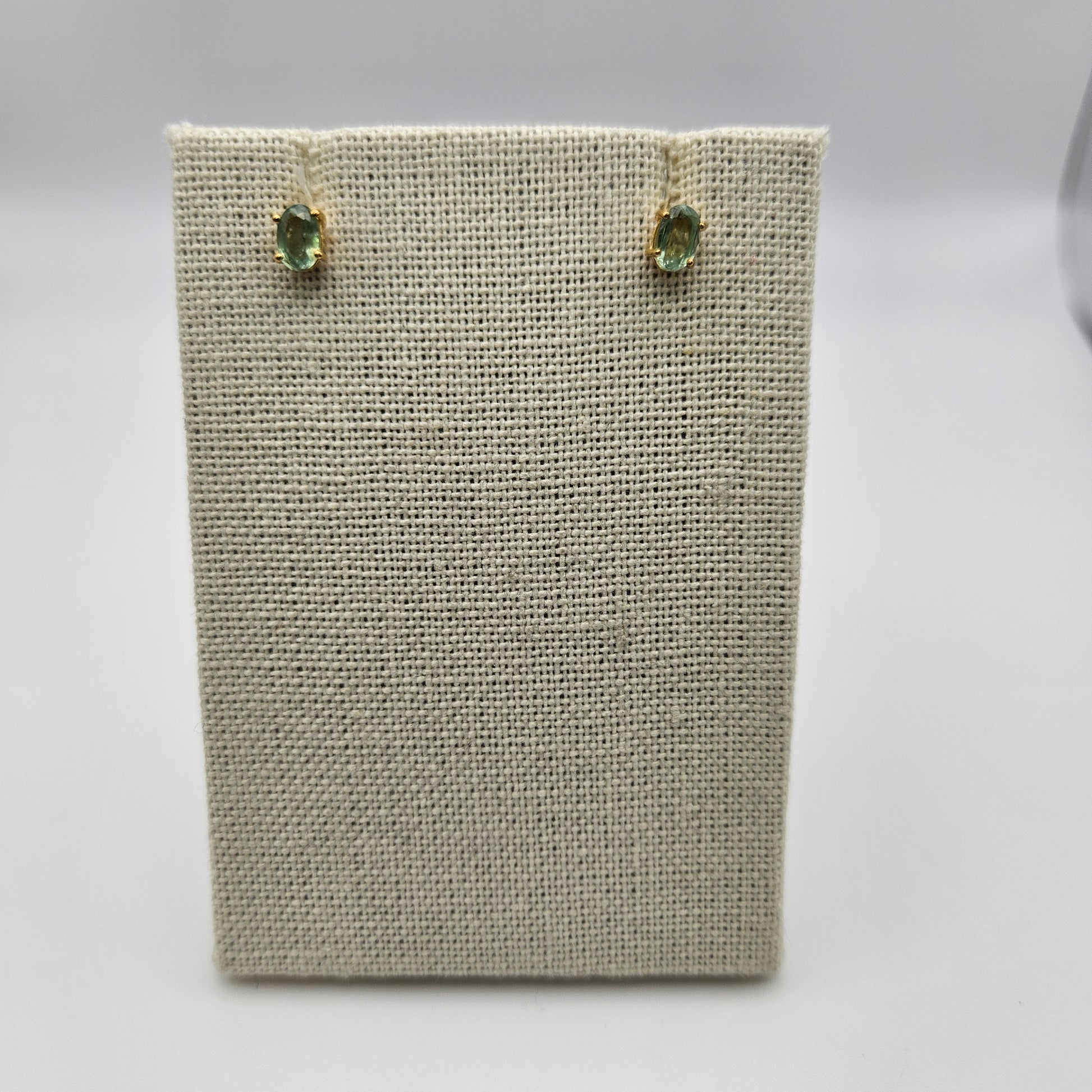 18k Gold Plated Sterling Silver Green Kyanite Stud Earrings.