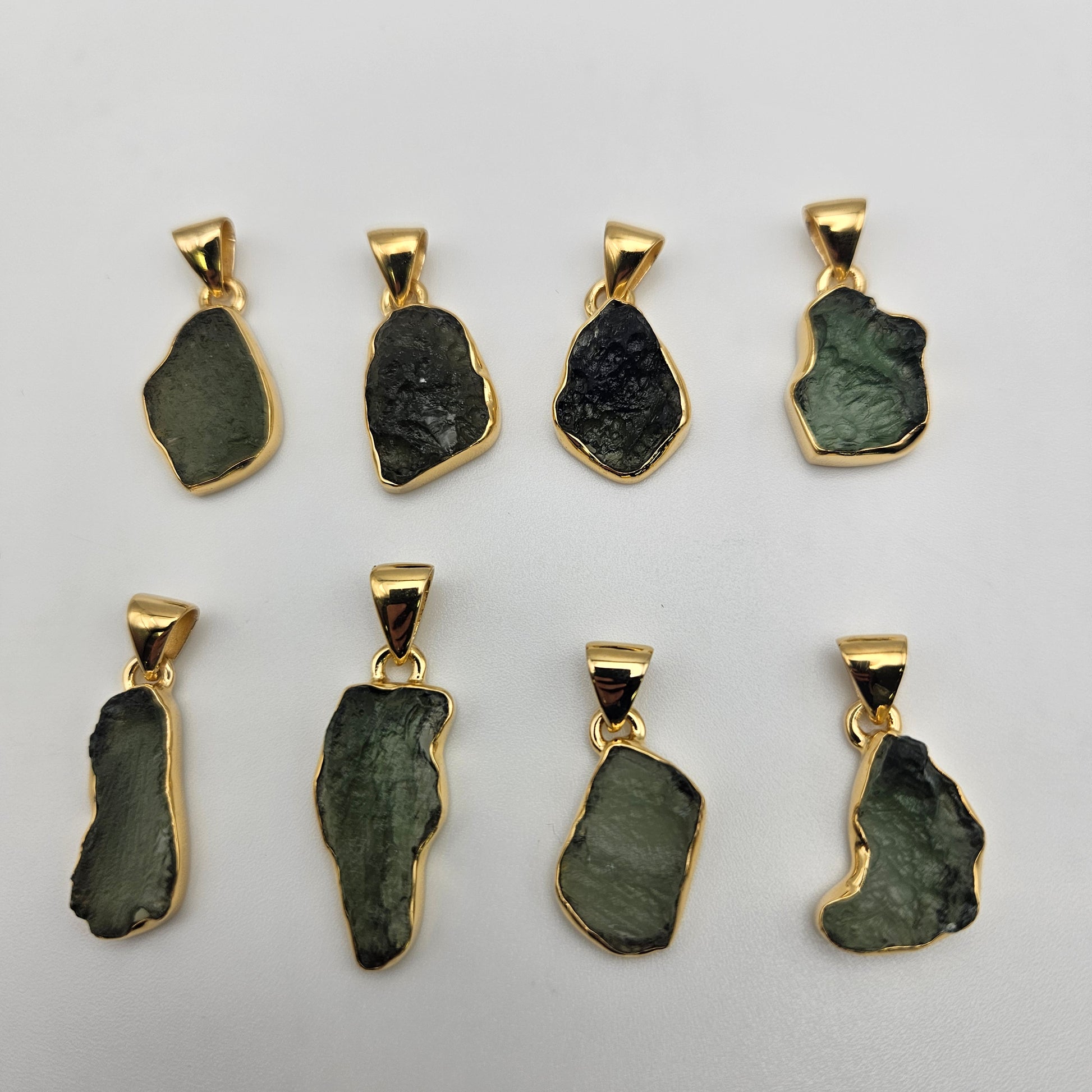 18k Gold Plated Sterling Silver Moldavite Bezel Pendant.