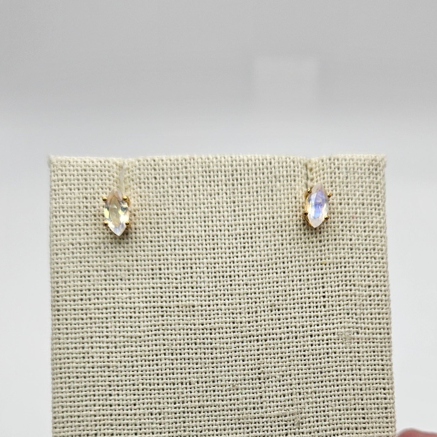 18k Gold Plated Sterling Silver Moonstone Stud Earrings.