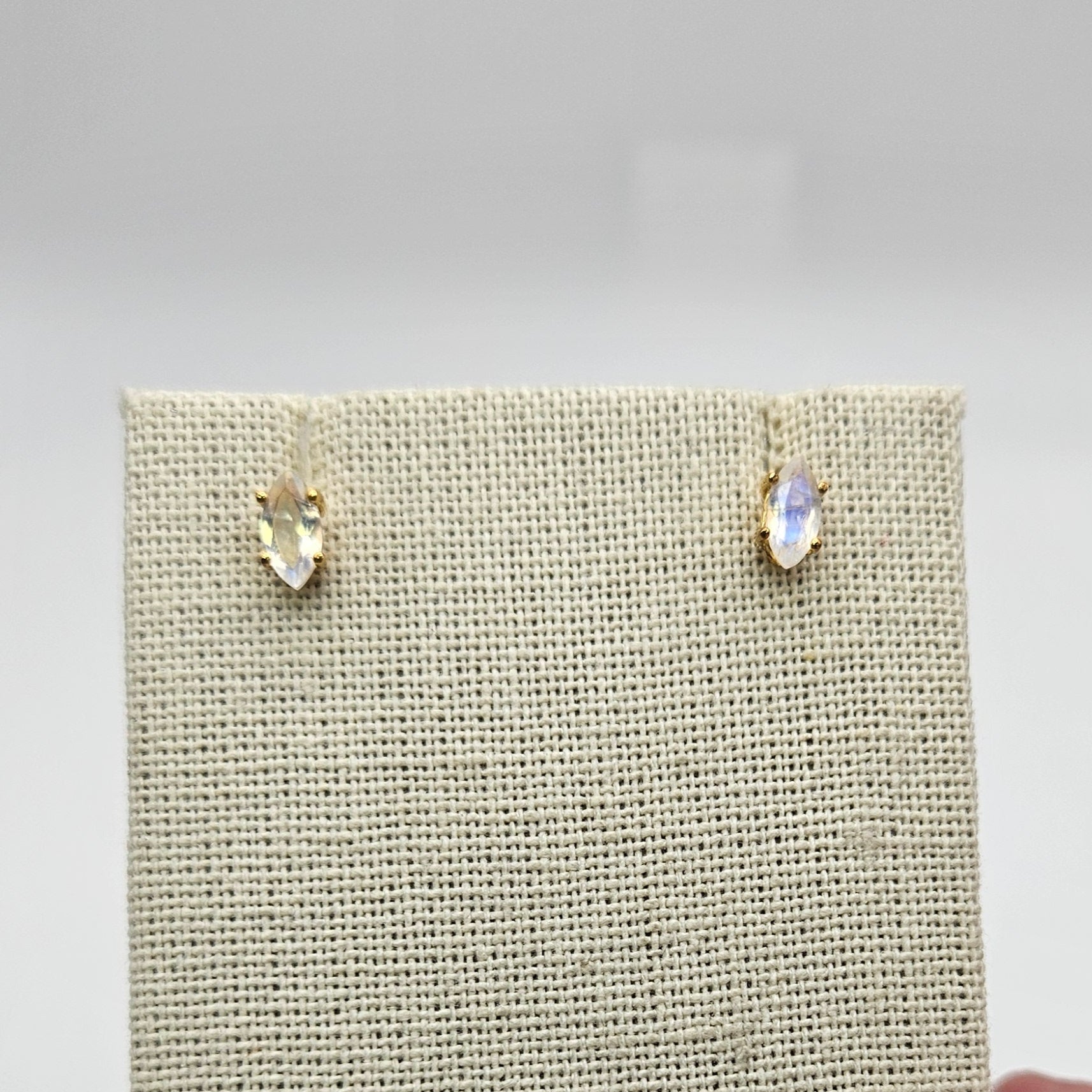 18k Gold Plated Sterling Silver Moonstone Stud Earrings.
