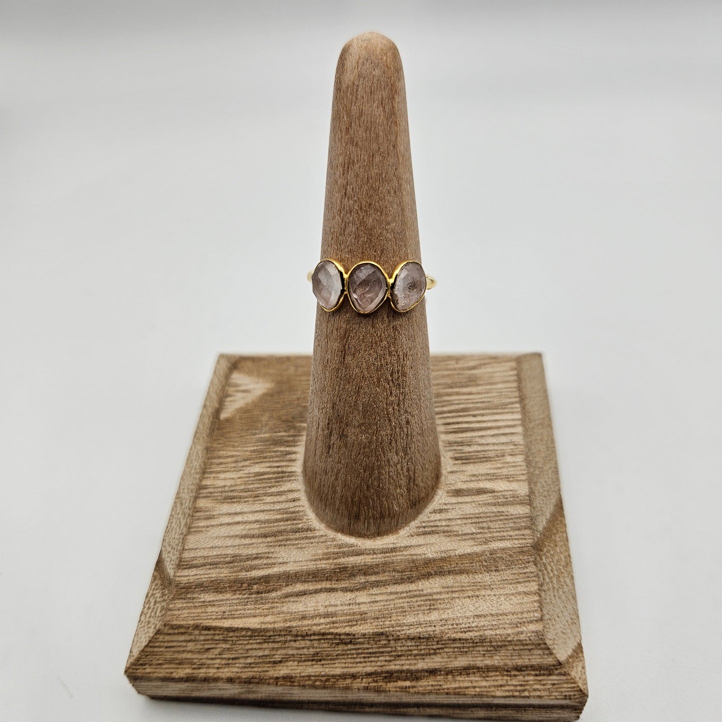 18k Gold Vermeil Sterling Silver Faceted Morganite 3 Stone Ring Size 6.