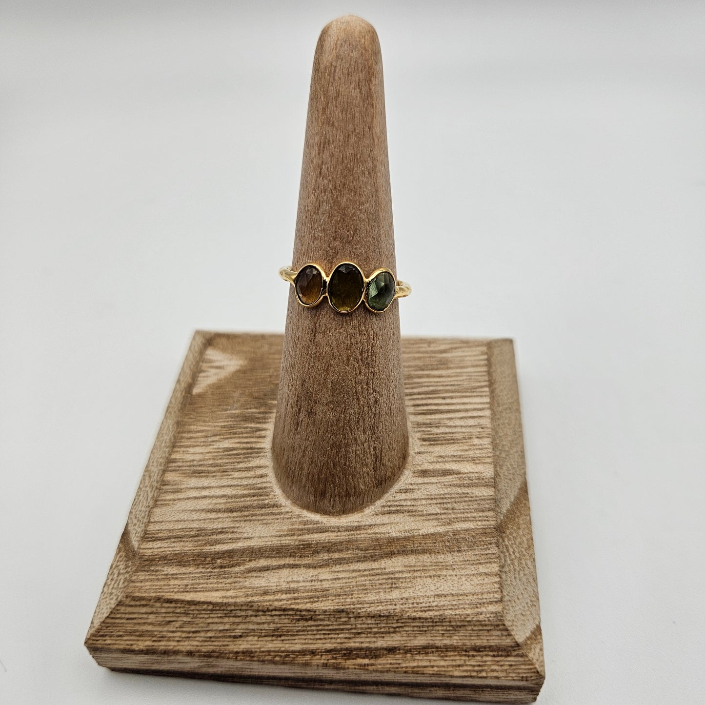 18k Gold Vermeil Sterling Silver Faceted Tourmaline 3 Stone Ring Size 7.