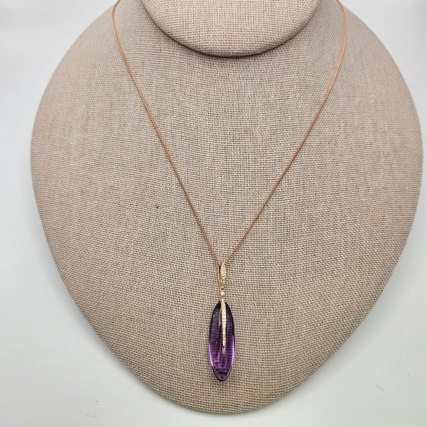 18k Rose Gold Amethyst Diamond Pendant.
