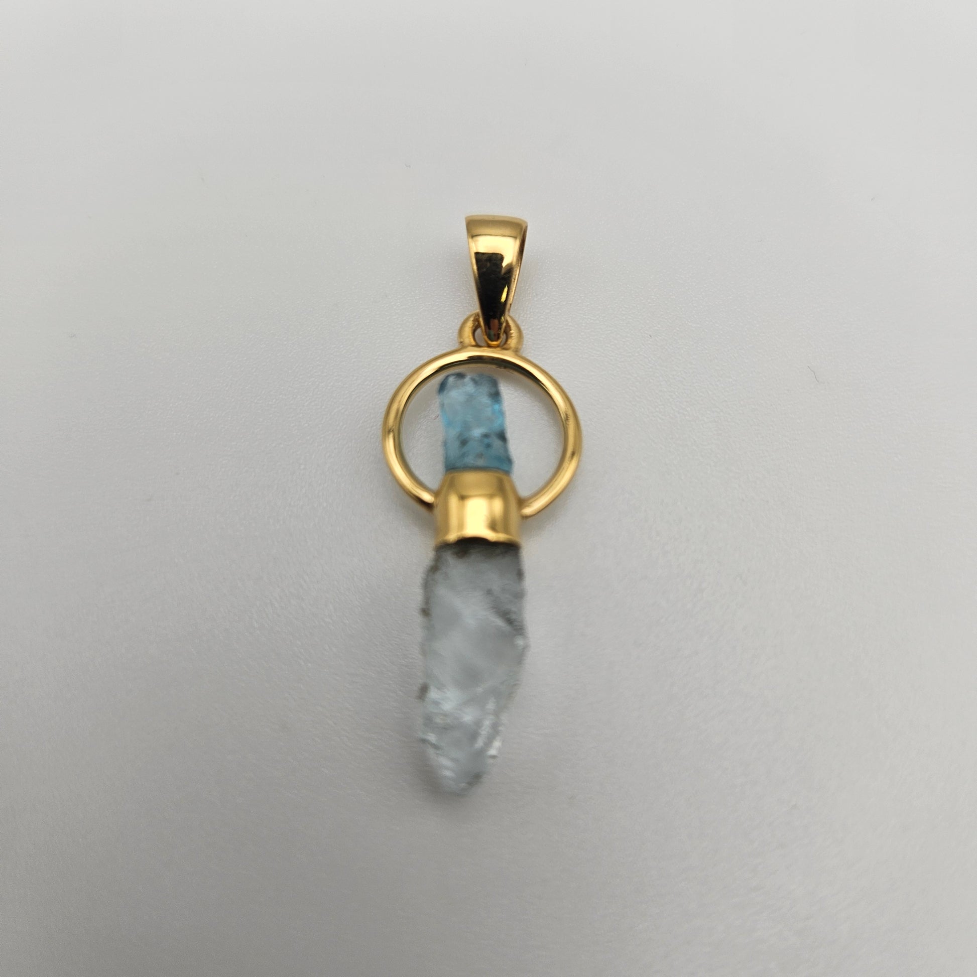 18k Gold Plated Round Rough Blue Apatite and Aquamarine Pendant.
