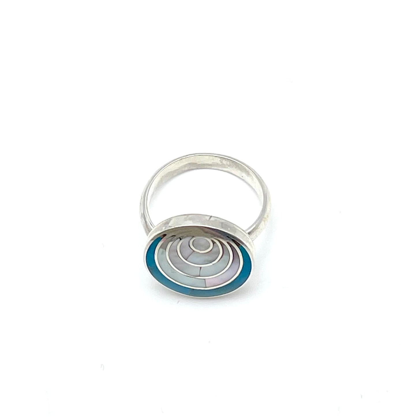 Inlay Crescent adjustable Ring Peruvian Silver