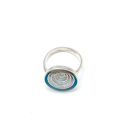 Inlay Crescent adjustable Ring Peruvian Silver