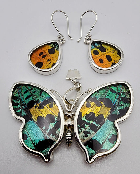 SS Butterfly Charm and Earrings Medium