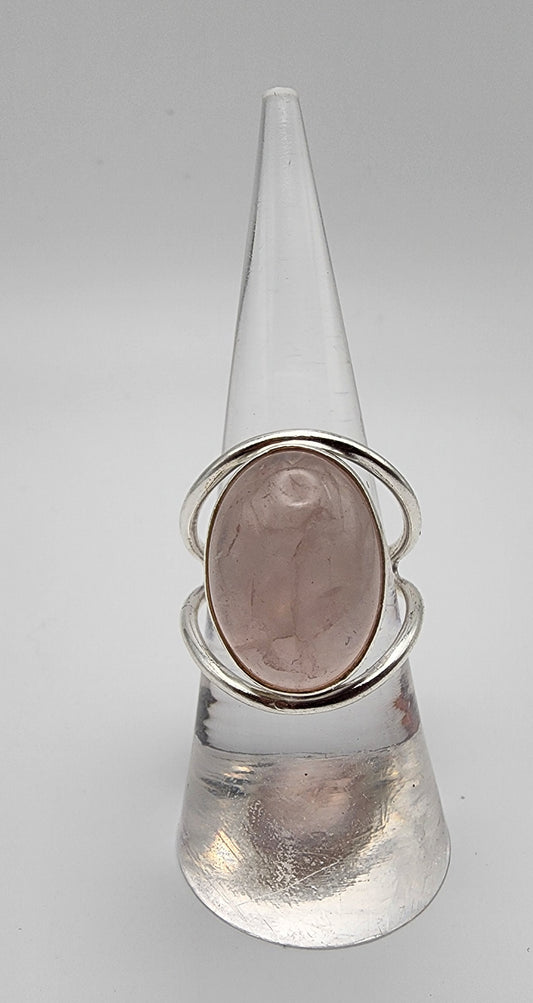 SS Oval Rose Quartz Ring