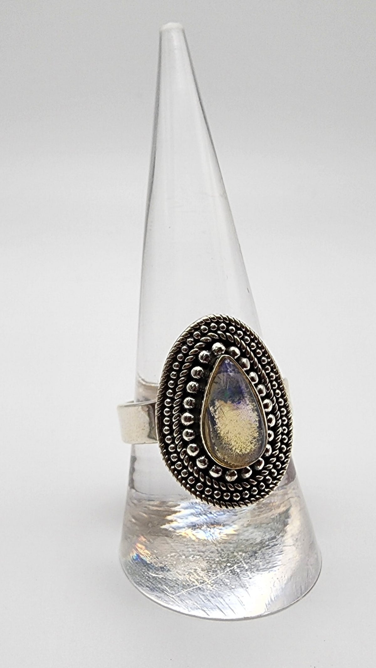 SS Teardrop Decorative Opal Ring