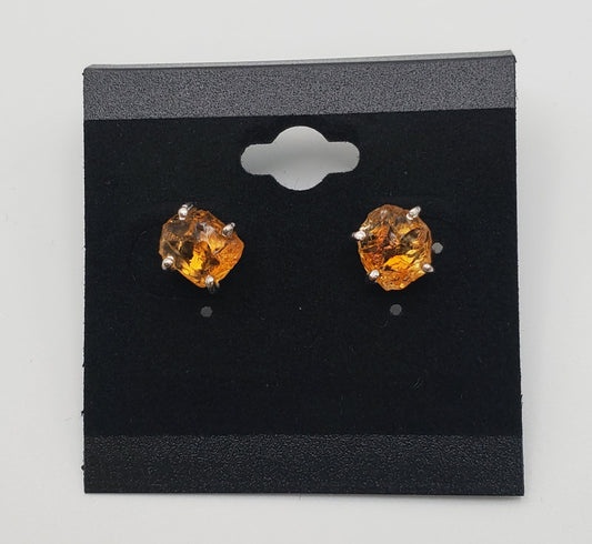 SS Citrine Large Rough Gemstone Earrings