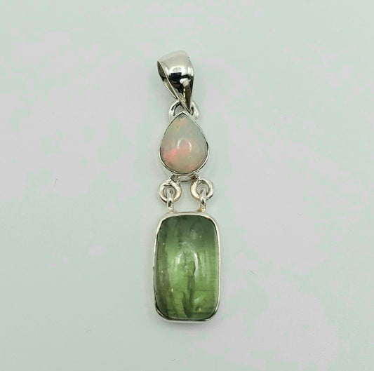 SS Ethiopian Opal Green Kyanite Pendant