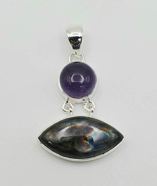 SS Amethyst Labradorite Pendant