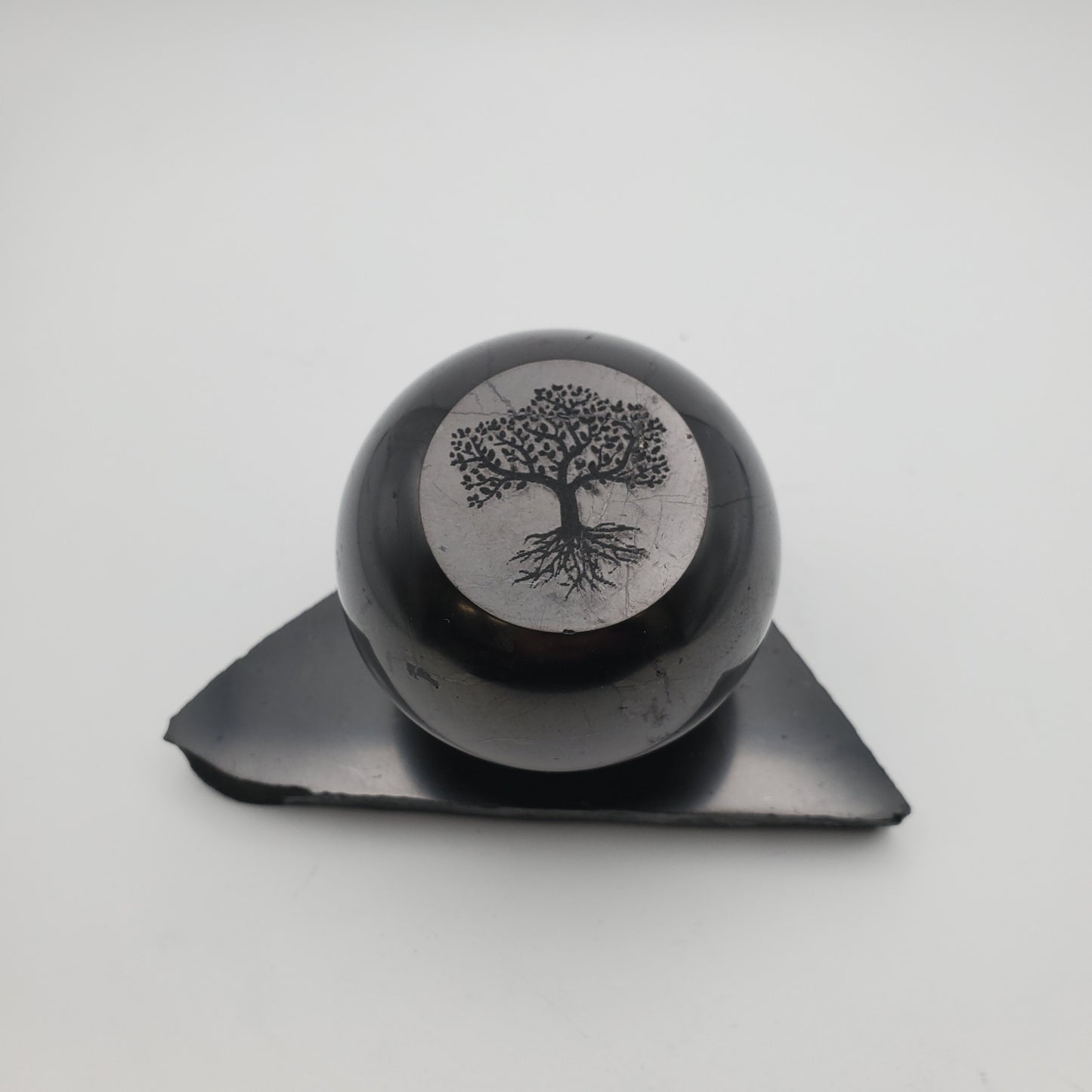 Shungite Sphere Tree of Life Engraved with Sphere Stand