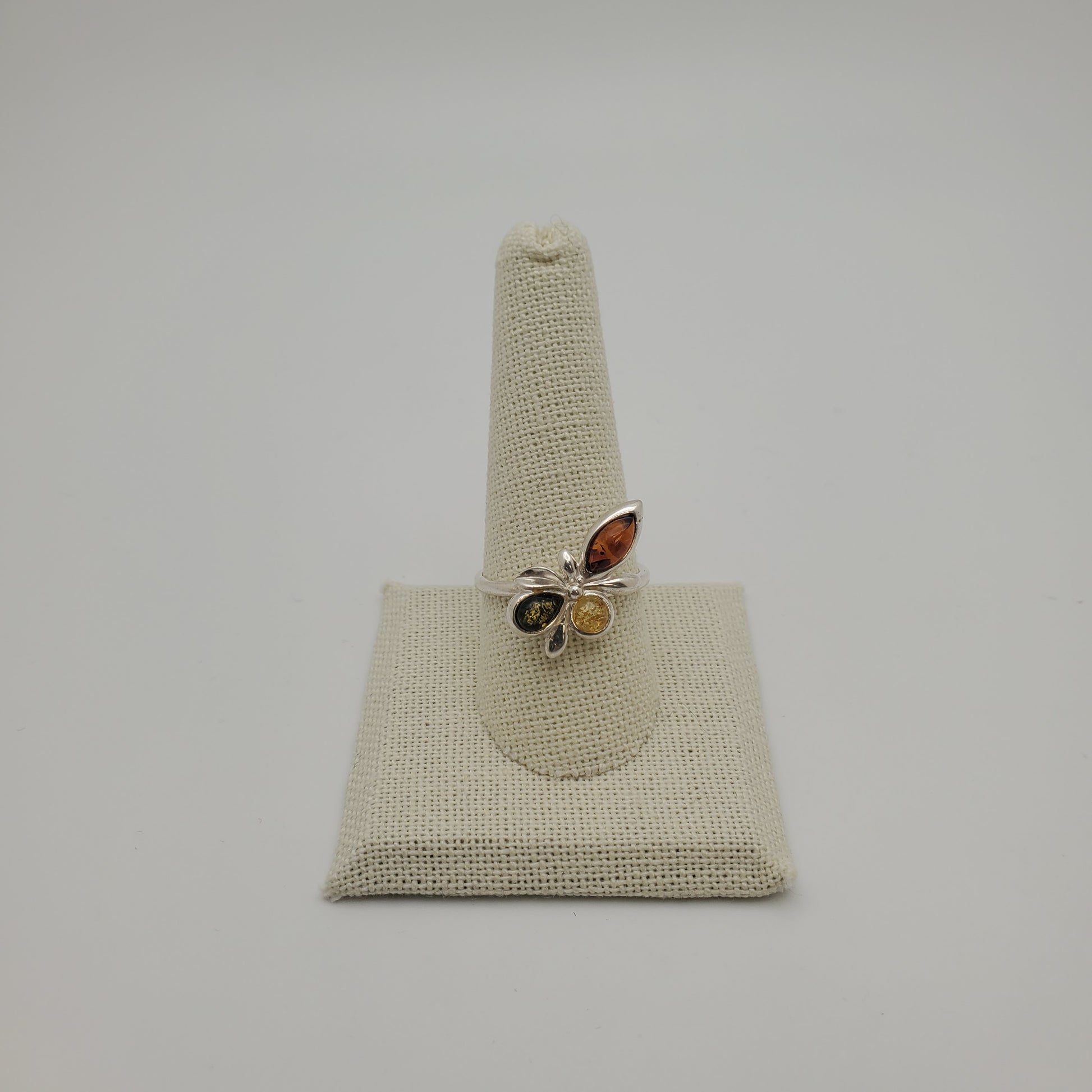 SS Multi-Color Amber Flower Ring