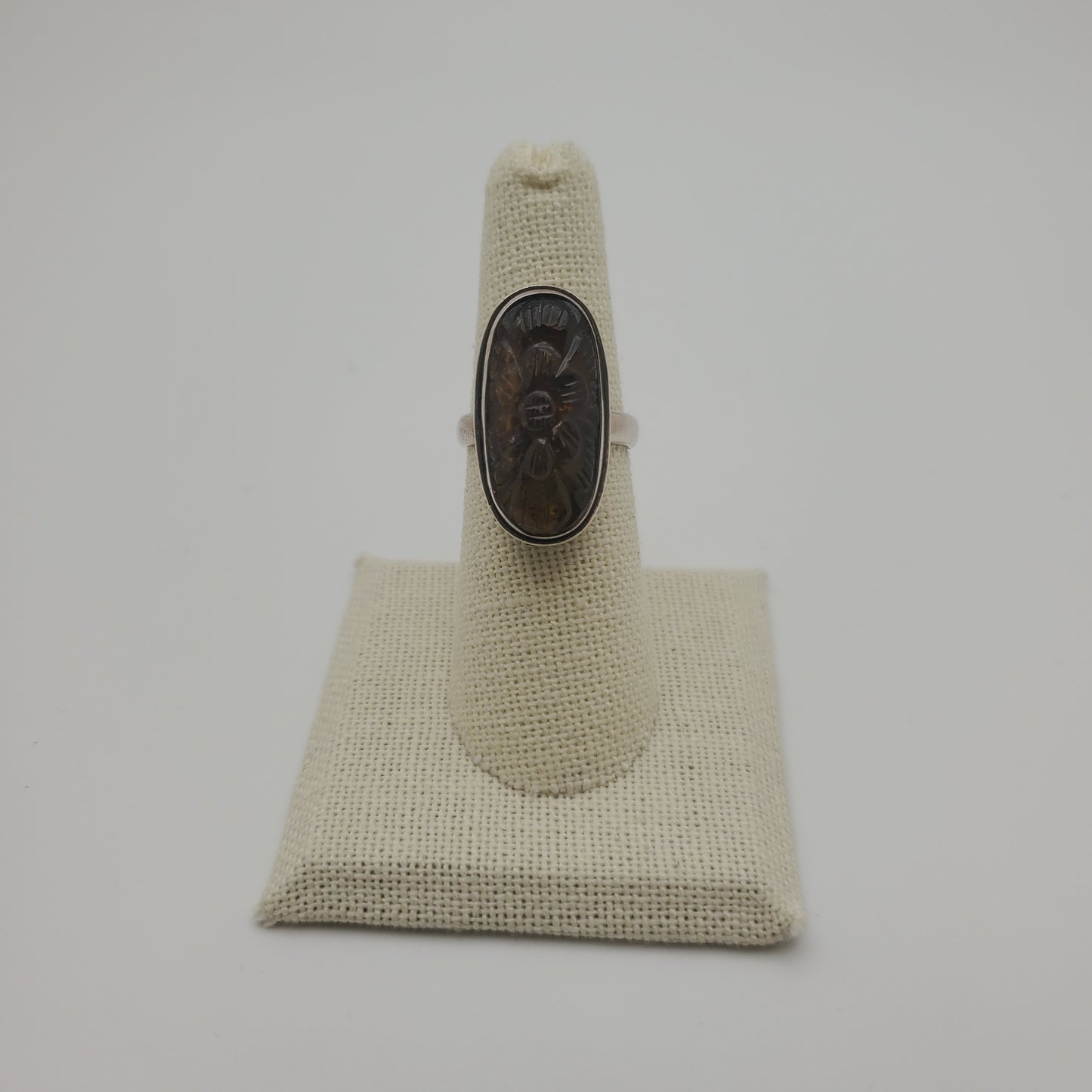 SS Carved Amber Flower Ring