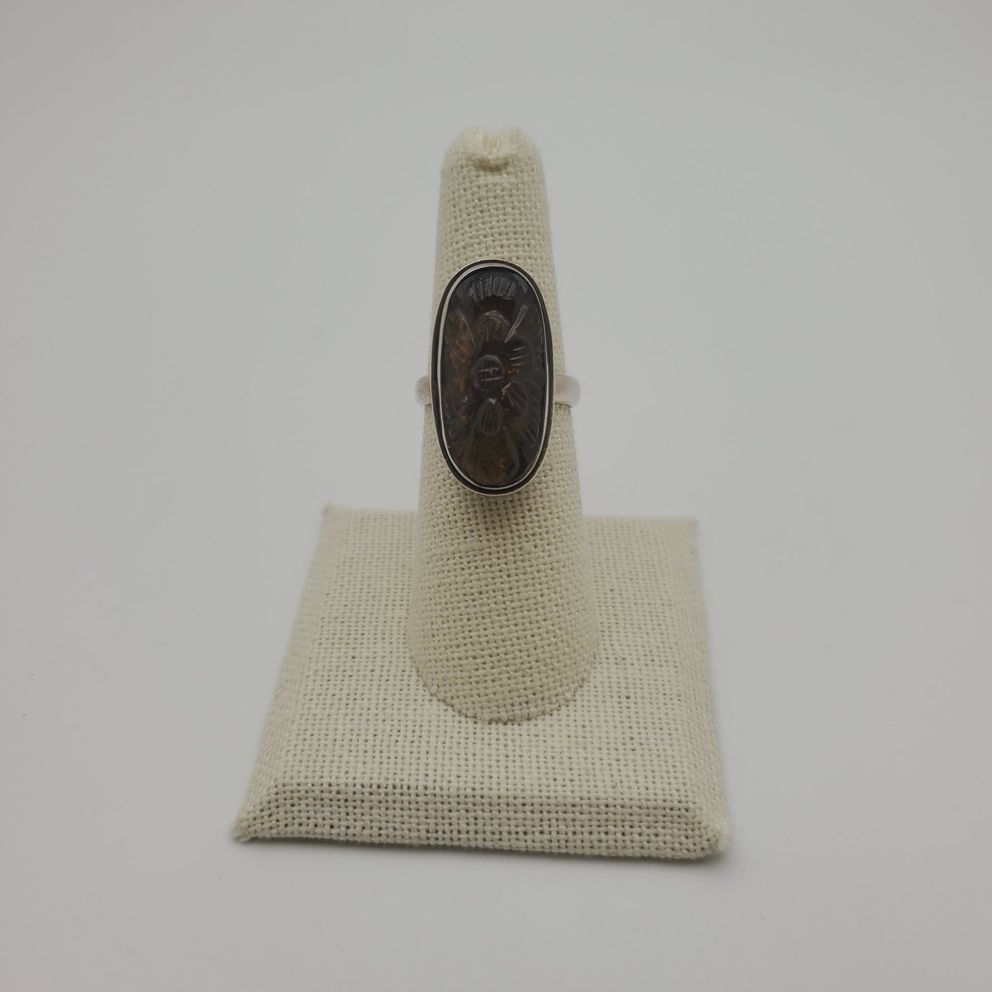 SS Carved Amber Flower Ring