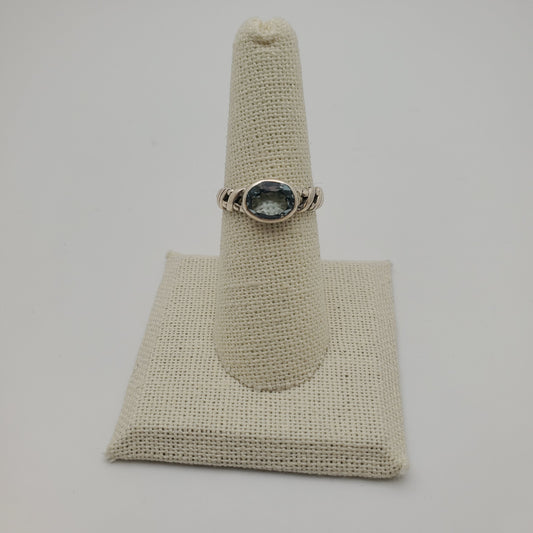 SS Blue Topaz Textured Ring