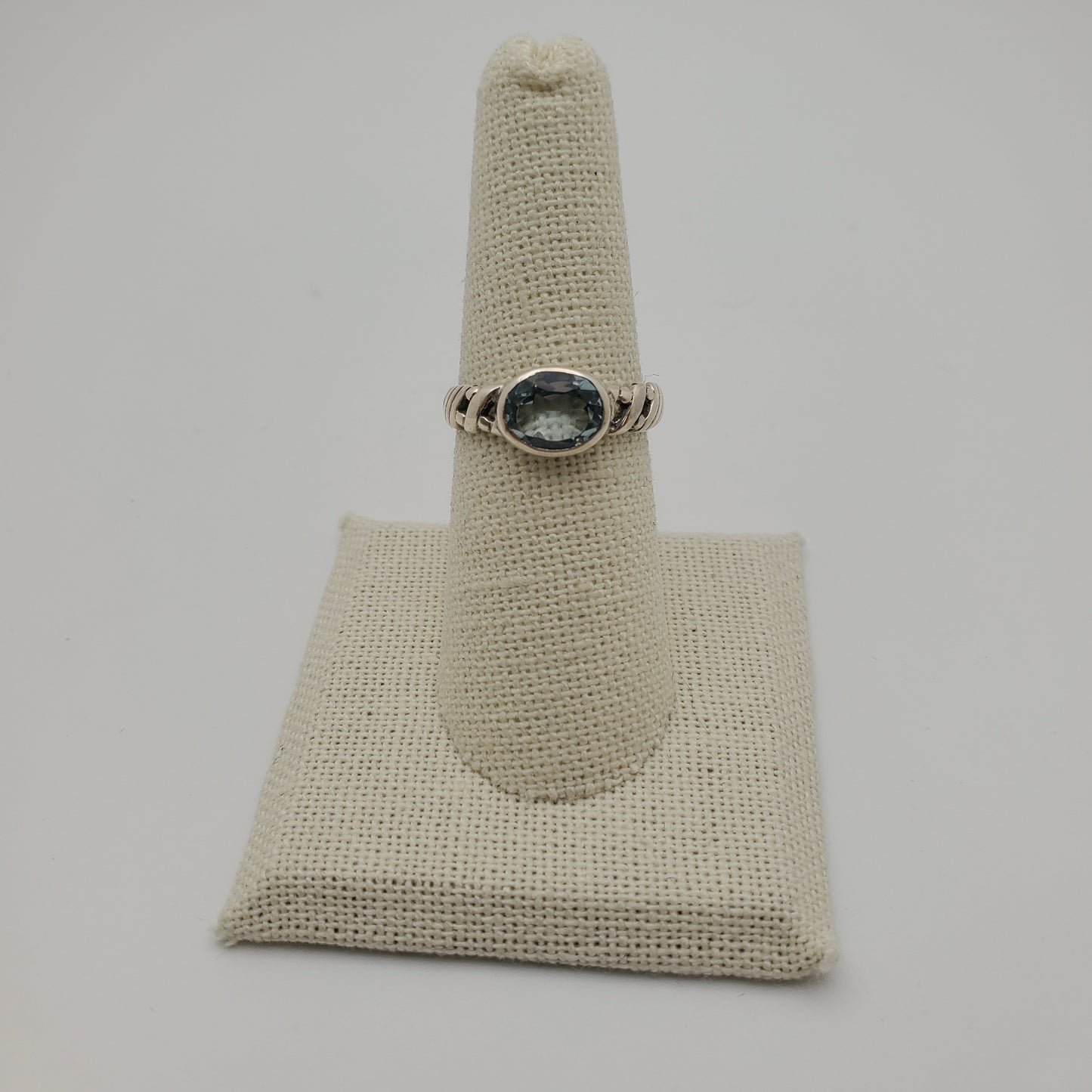 SS Blue Topaz Textured Ring