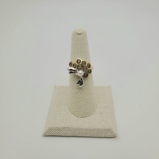 SS Citrine Honeycomb Ring