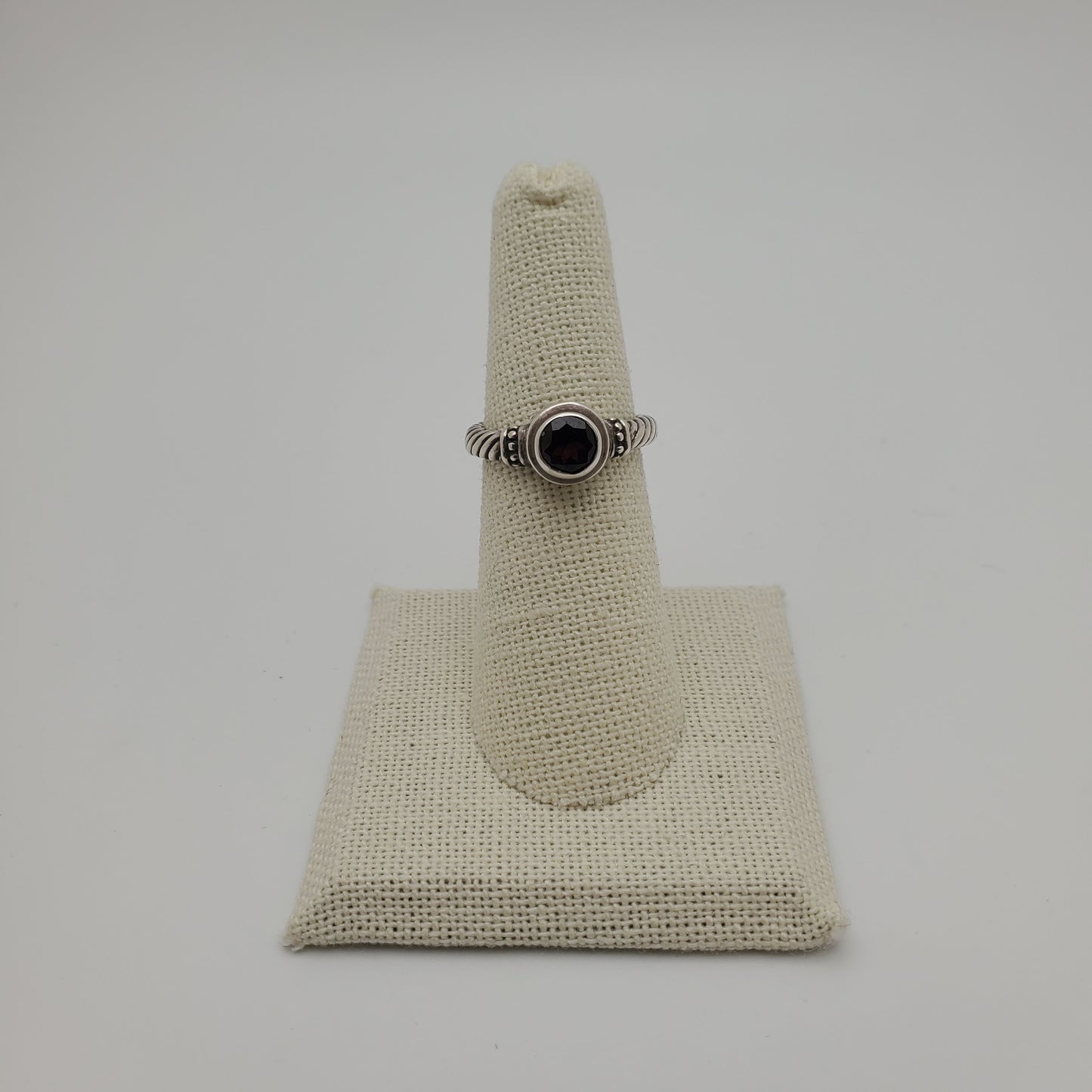 SS Garnet Round Faceted Ring