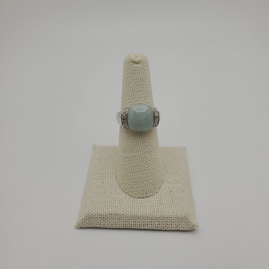 SS Green Jadite Diamond Ring