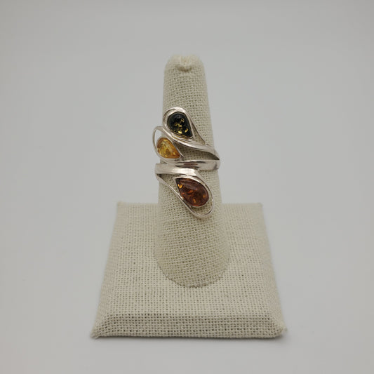 SS Multi-Colored Amber Wrap Ring